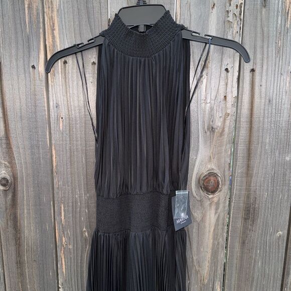 Marina Pleated Midi Dress Black Size 4 - Picture 11 of 13